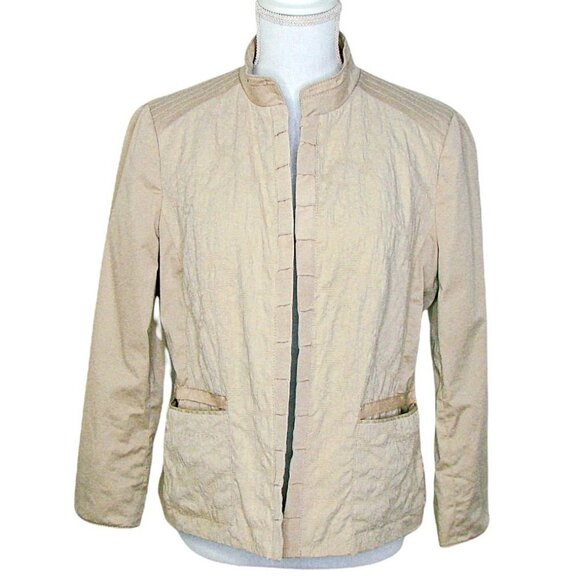 Chico's Womens Khaki Cotton Long Sleeve Open Front Blazer Jacket Size Medium - Picture 1 of 11
